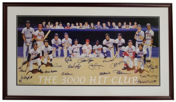  Framed 3,000 Hit Club Poster Signed By 15 Members 